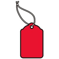 2-1/4 X 1-7/16 RED MERCHANDISE TAGS w/white knotted polyester string  1000s