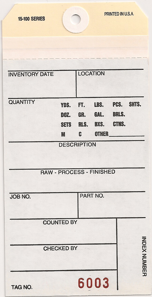 15100 2 PARTS INVENTORY TAGS "NO #RD" W/CARBON